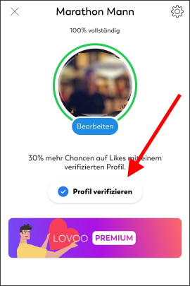 Button, um Profil auf Lovoo zu verifizieren