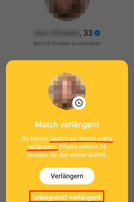 Option, um Matches in Bumble zu verlängern