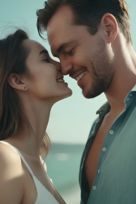 Mann und Frau küssen sich am Strand