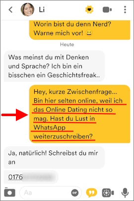 Mann fragt Frau im Bumble-Chat nach ihrer Handynummer