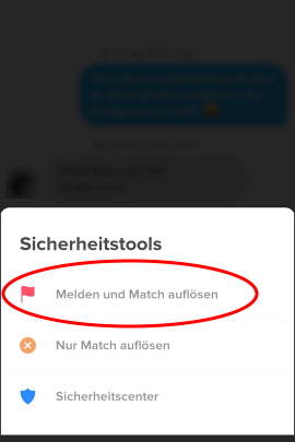 Menü, um das Match aufzulösen und zu melden