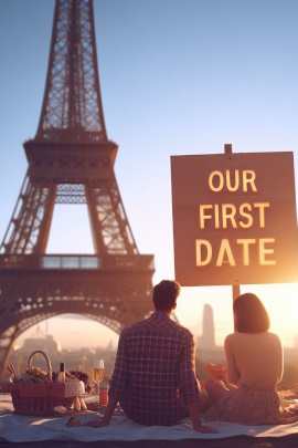 KI-generiertes Bild von einem Paar beim Picknick am Eiffelturm in Paris