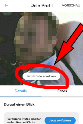 Menü mit Button, um Profilbild auszutauschen