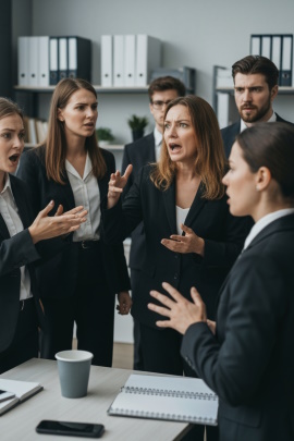 Männliche und weibliche Kollegen streiten sich im Büro
