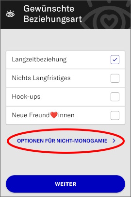 Auswahl von Beziehungsmodellen bei der Registrierung in OkCupid