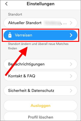 Button, um den Reise-Modus in Bumble zu aktivieren
