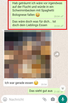 Frau antwortet im WhatsApp-Chat mit Bild und Text