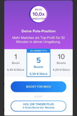 Preise für den Tinder-Boost