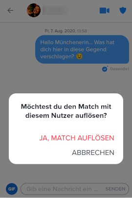 Löschen des Tinder-Matches bestätigen