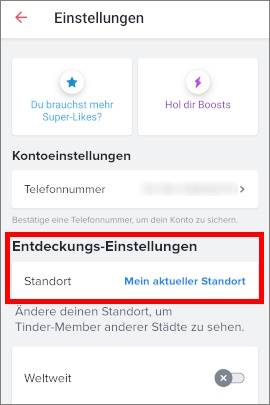 Menü für Einstellungen in der Dating-App