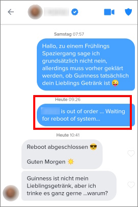 Humorvoller Chat, wo Frau nach einer Erinnerungs-Nachricht doch noch antwortet