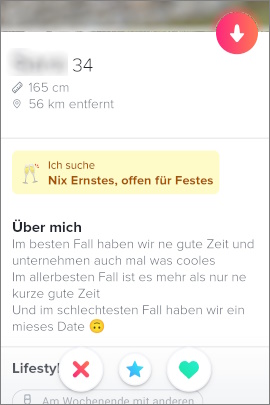 Tinder-Profil eines Nutzers, der Freundschaft plus sucht