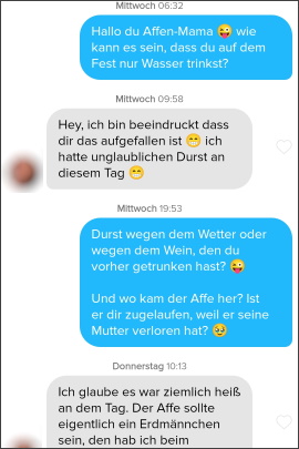 Tinder-Chat mit lustiger Frage zum Gesprächseinstieg