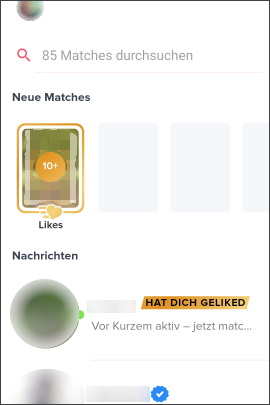 Screenshot mit erhaltenen Likes in Tinder