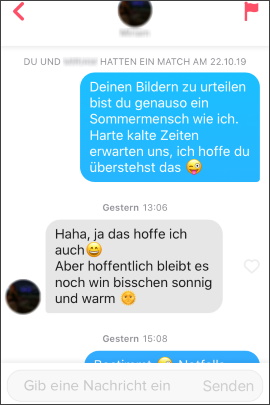 Tinder-Chat mit humorvoller Nachricht