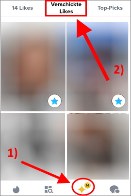 Menü für vergebene Likes in Tinder