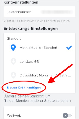 Standort in Tinder auswählen