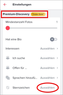Erweiterte Suchfunktion für Premium-Mitglieder bei Tinder
