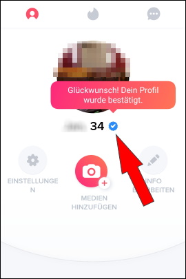 Bestätigung, dass das Profil verifiziert wurde