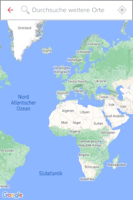 Weltkarte in der Reisepass-Funktion von Tinder