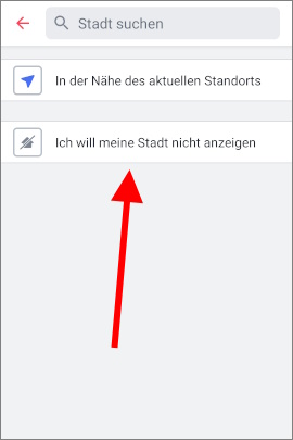 Menü in Tinder, um Wohnort zu deaktivieren