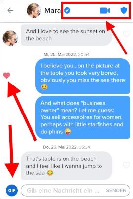 Chat in Tinder mit verschiedenen Symbolen
