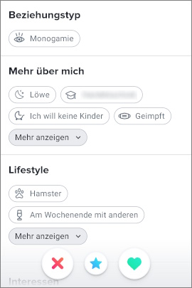 Icons im Tinder-Profil bei den persönlichen Angaben