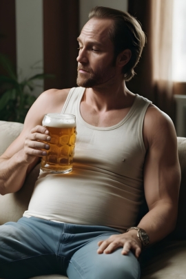 Mann lässt sich in Beziehung gehen und trinkt Bier auf der Couch