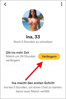 Menü in Bumble, um das Match mit einer Frau zu verlängern