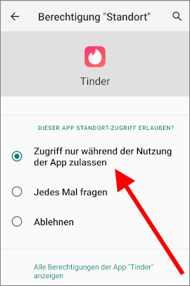 Menü bei Android für die App-Berechtigungen