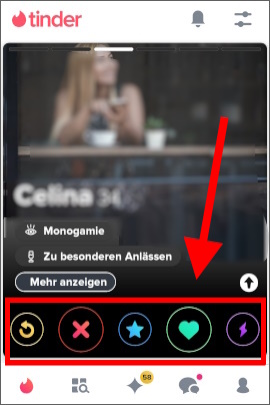 Tinder-Symbole zum Swipen in einem Profil