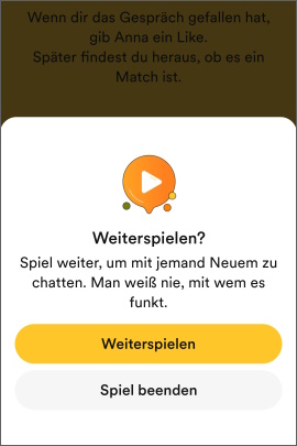 Button, um das Speed Dating in Bumble weiterzuspielen