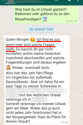 WhatsApp-Chat mit langer Antwort auf gute Frage