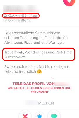 Nutzer beschreibt sich lustig im Profiltext