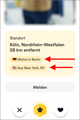 Angabe von Wohnort und Herkunft im Bumble-Profil